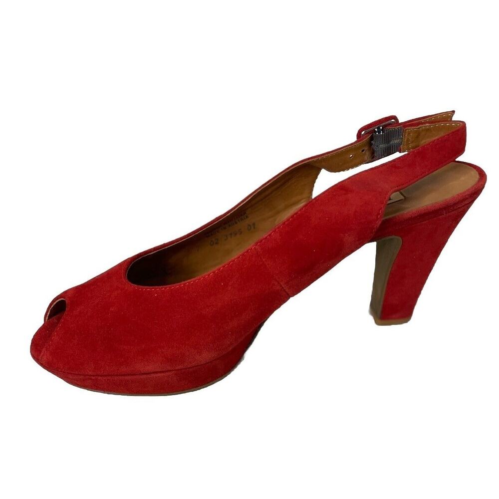 Paul Green Munchen Peep Toe Red Suede Super Soft Slip-On Pump Heels Shoes Sz 7